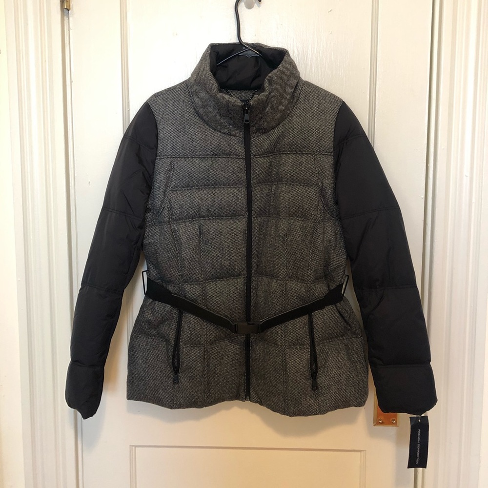 French Connection Tweed Combo Puffer